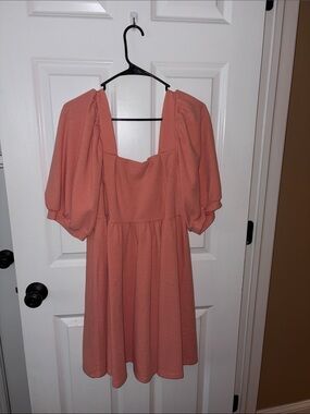 Puff Sleeve Mini Dress in Coral Pink